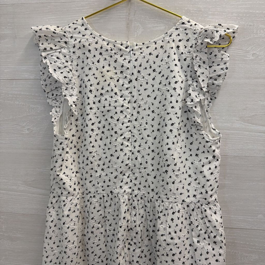 Loft White/ Black Eyelet Print Short Sleeve Dress 8 Tall