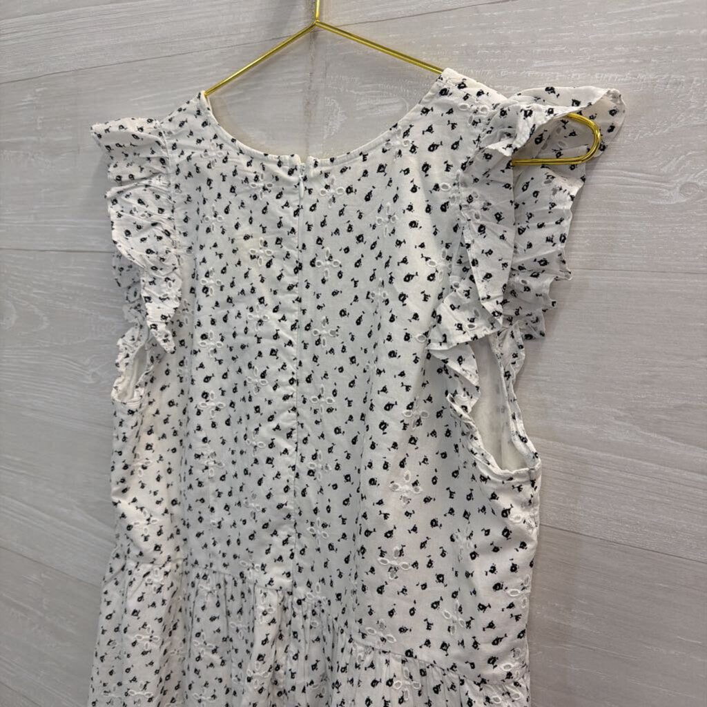 Loft White/ Black Eyelet Print Short Sleeve Dress 8 Tall