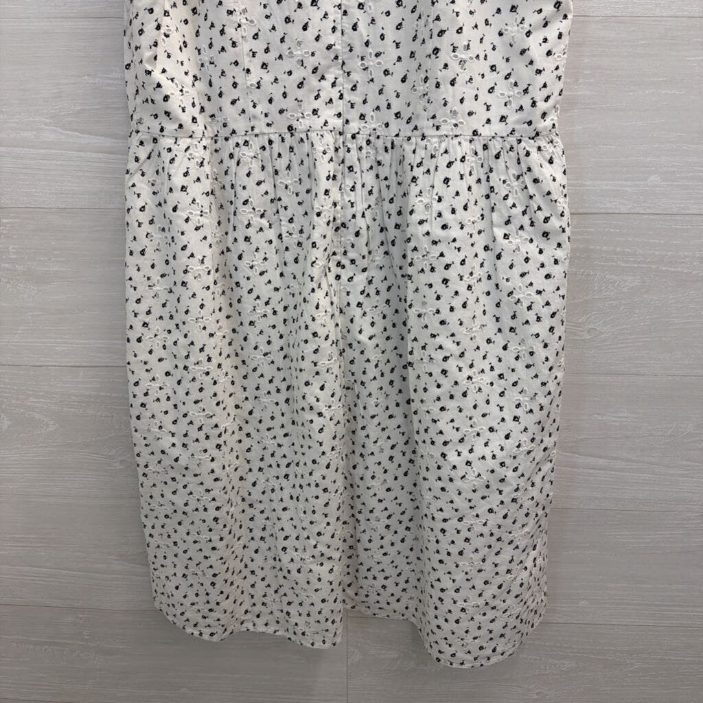 Loft White/ Black Eyelet Print Short Sleeve Dress 8 Tall