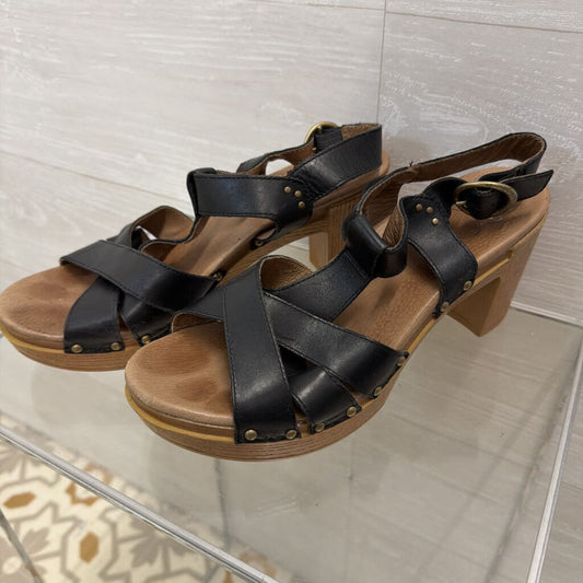 Dansko Black Leather Wooden Heel Daniela Sandals 41