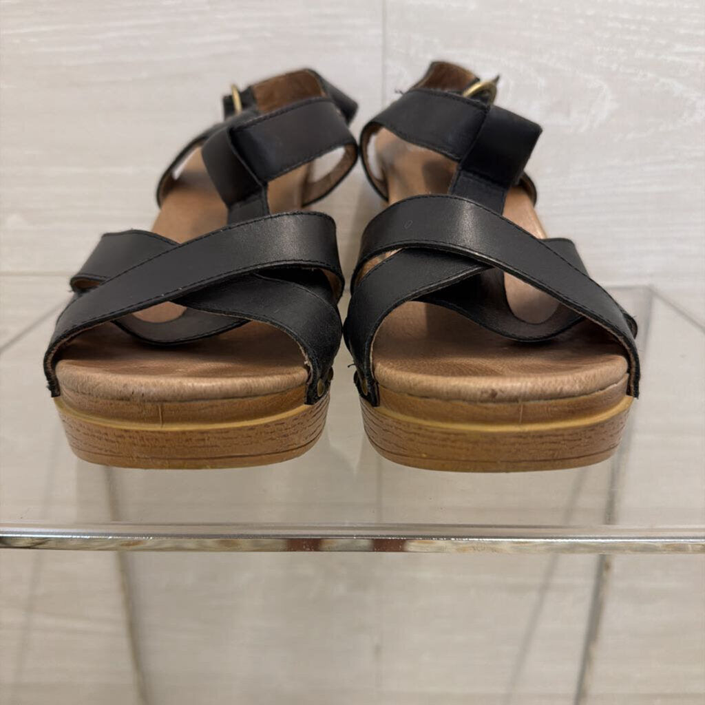 Dansko Black Leather Wooden Heel Daniela Sandals 41