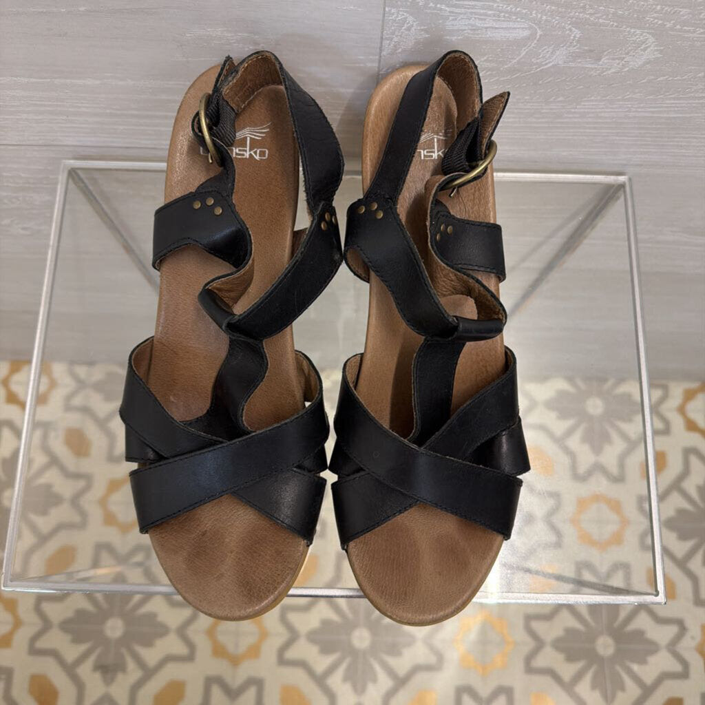 Dansko Black Leather Wooden Heel Daniela Sandals 41