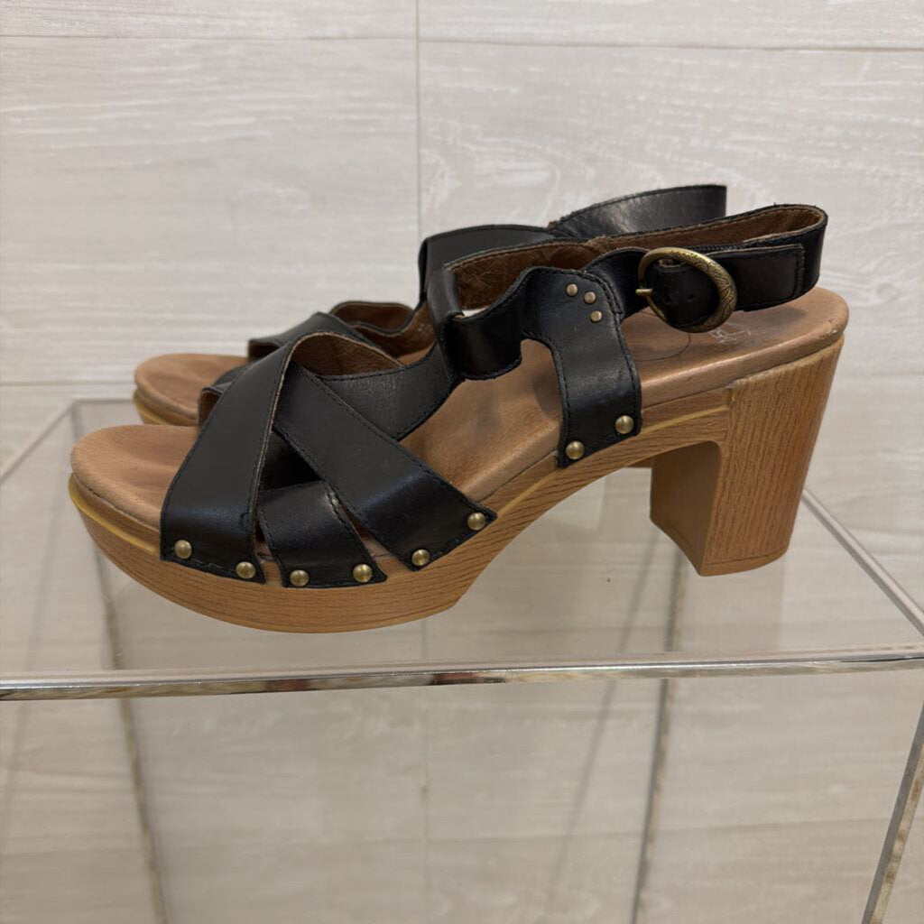 Dansko Black Leather Wooden Heel Daniela Sandals 41