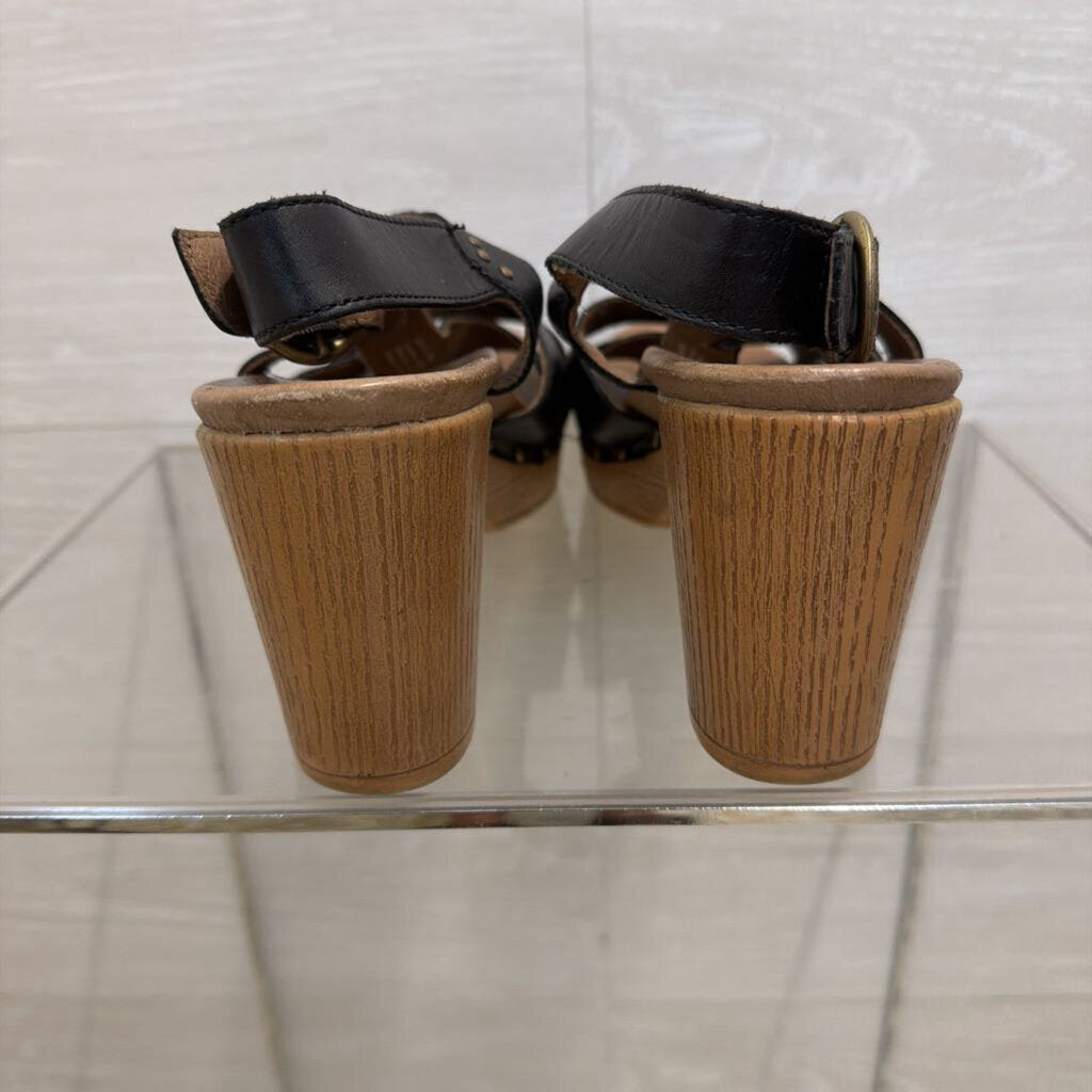 Dansko Black Leather Wooden Heel Daniela Sandals 41