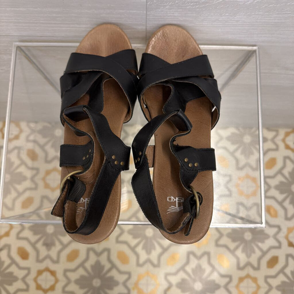 Dansko Black Leather Wooden Heel Daniela Sandals 41