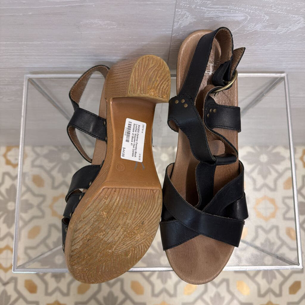 Dansko Black Leather Wooden Heel Daniela Sandals 41