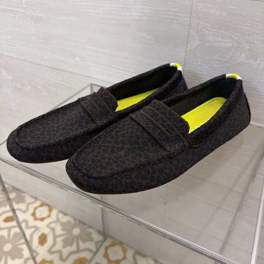 Rothy's Black/ Brown Leopard Print The Driver Loafers 10.5