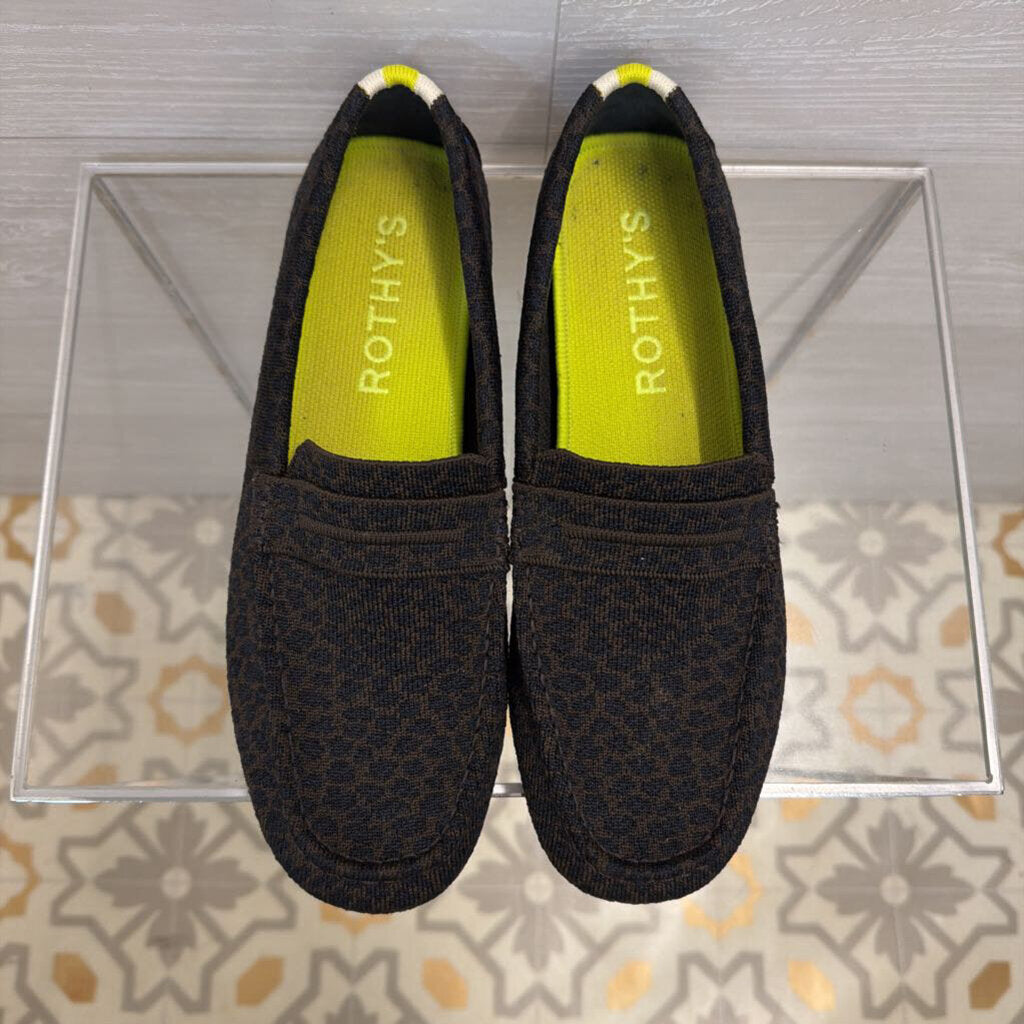 Rothy's Black/ Brown Leopard Print The Driver Loafers 10.5