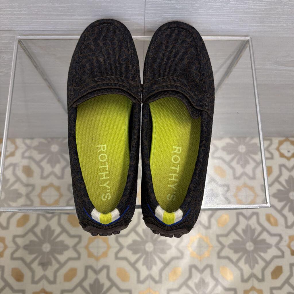 Rothy's Black/ Brown Leopard Print The Driver Loafers 10.5