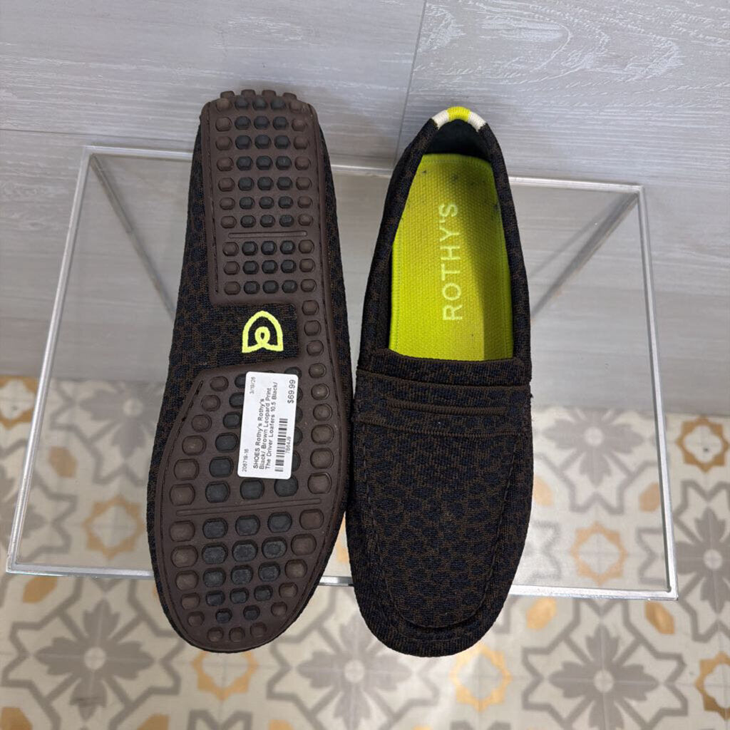 Rothy's Black/ Brown Leopard Print The Driver Loafers 10.5