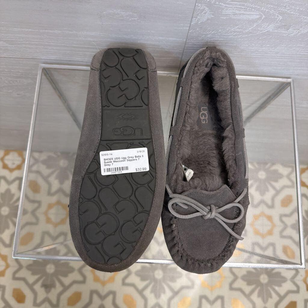 Ugg Grey Bella II Suede Moccasin Slippers 7