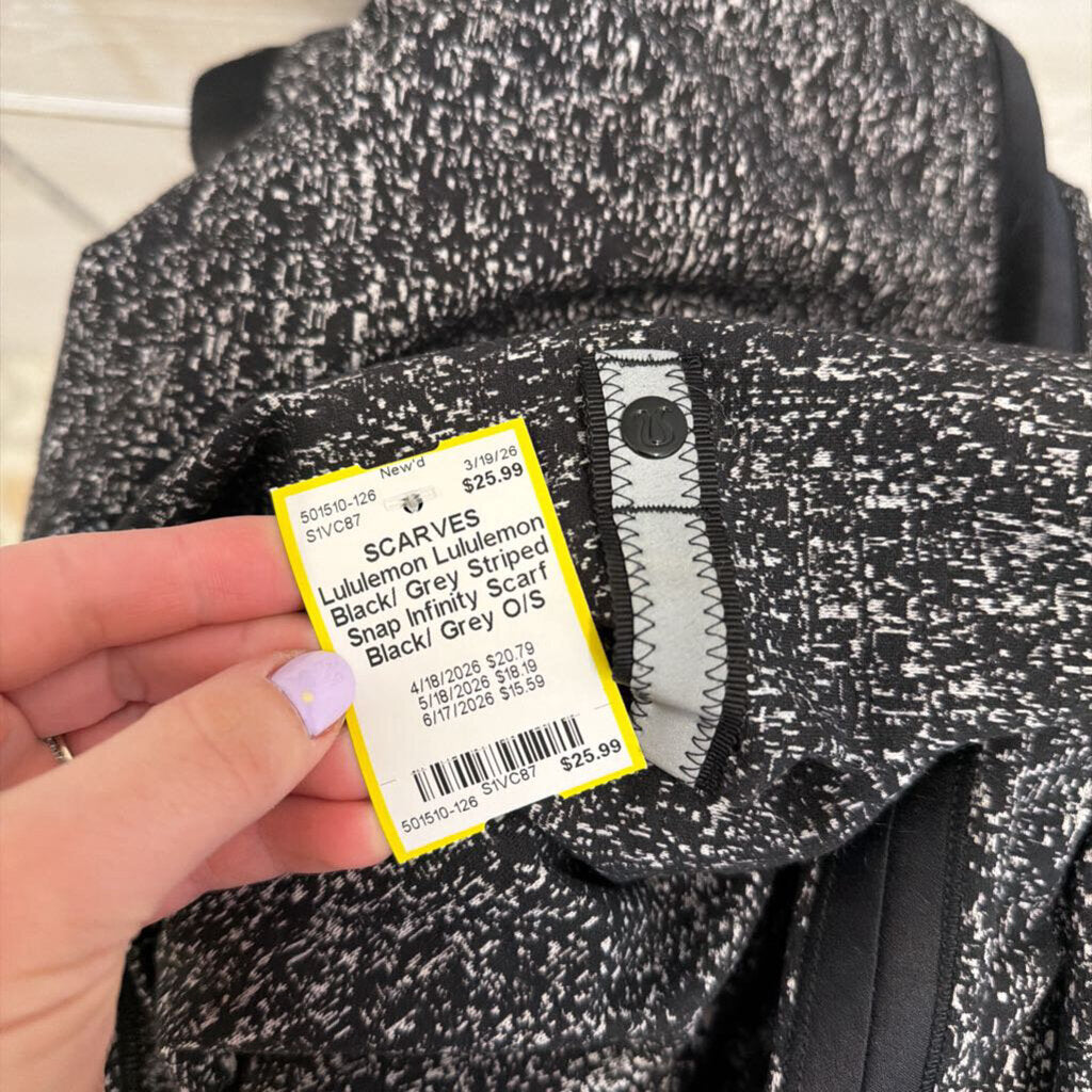 Lululemon Black/ Grey Striped Snap Infinity Scarf
