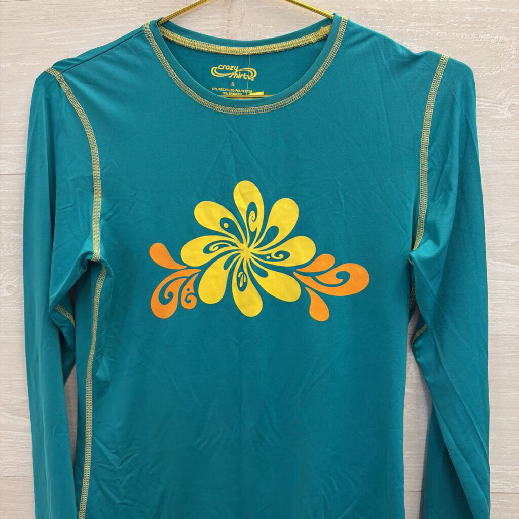 Crazy Shirt Blue/ Multi Flower Graphic Long Sleeve Top Small