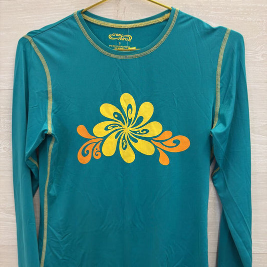 Crazy Shirt Blue/ Multi Flower Graphic Long Sleeve Top Small