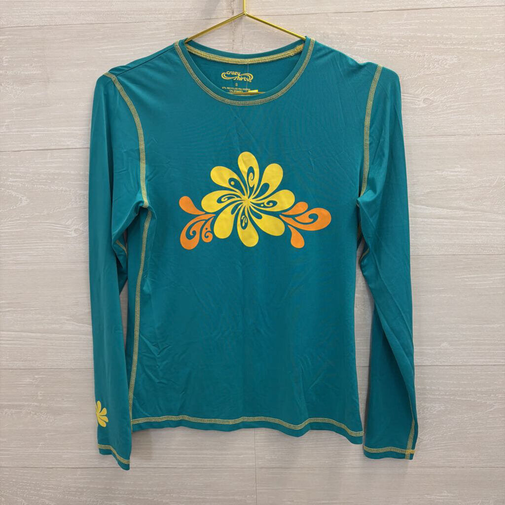 Crazy Shirt Blue/ Multi Flower Graphic Long Sleeve Top Small