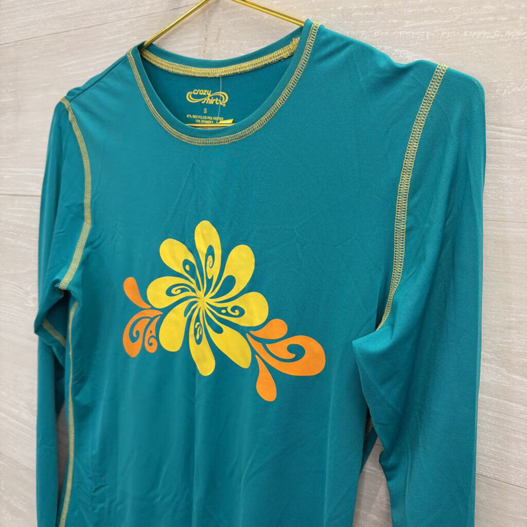 Crazy Shirt Blue/ Multi Flower Graphic Long Sleeve Top Small