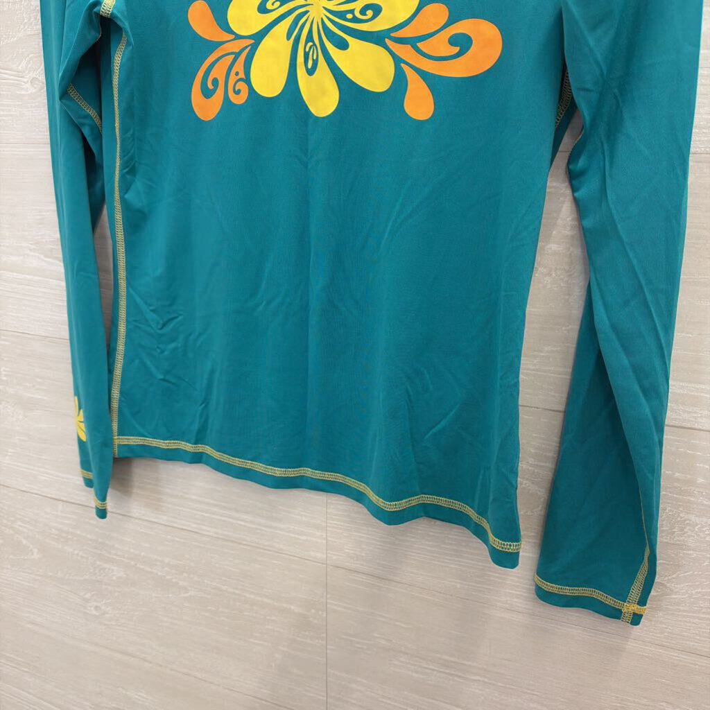 Crazy Shirt Blue/ Multi Flower Graphic Long Sleeve Top Small