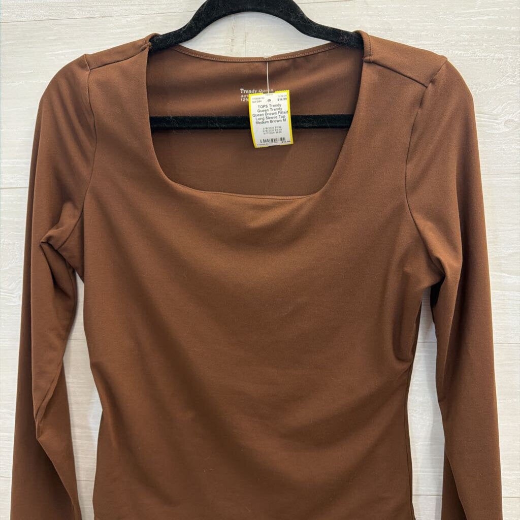 Trendy Queen Brown Fitted Long Sleeve Top Medium
