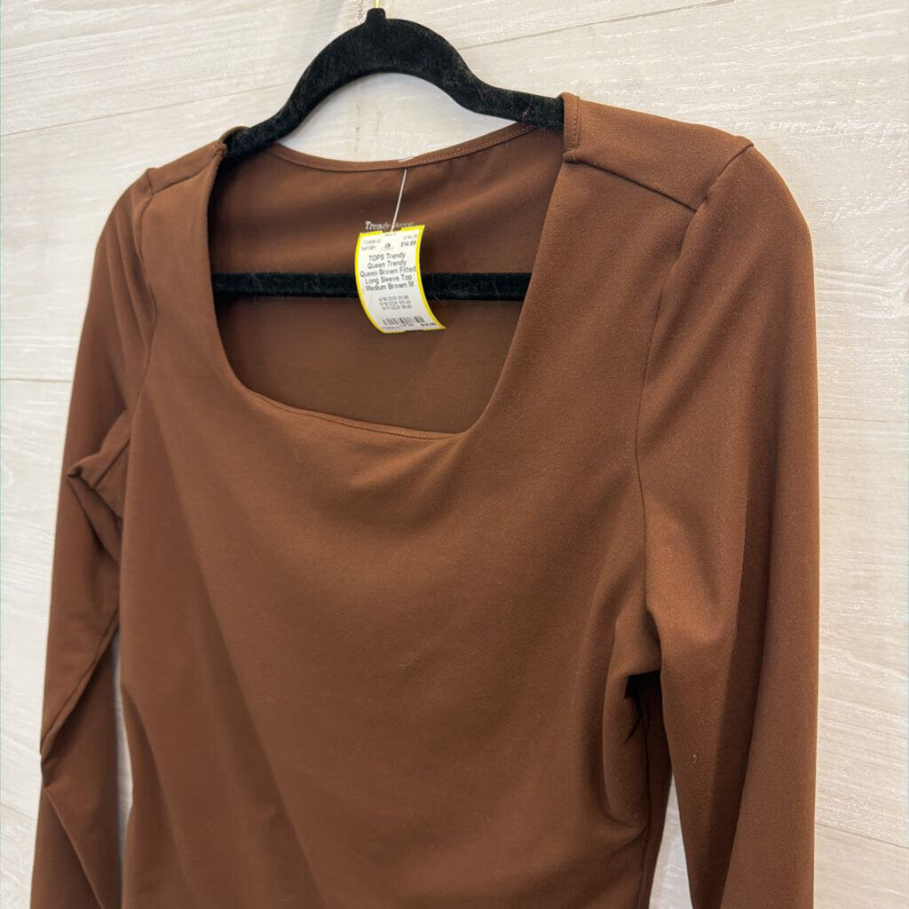Trendy Queen Brown Fitted Long Sleeve Top Medium
