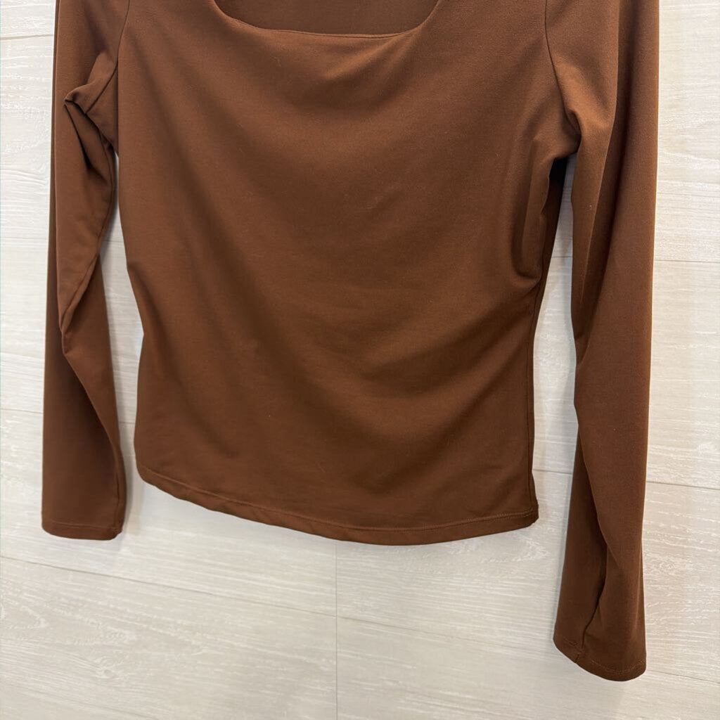 Trendy Queen Brown Fitted Long Sleeve Top Medium
