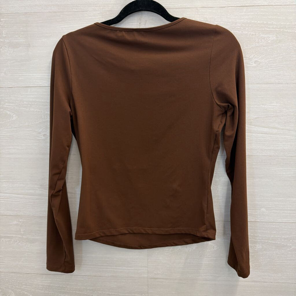 Trendy Queen Brown Fitted Long Sleeve Top Medium