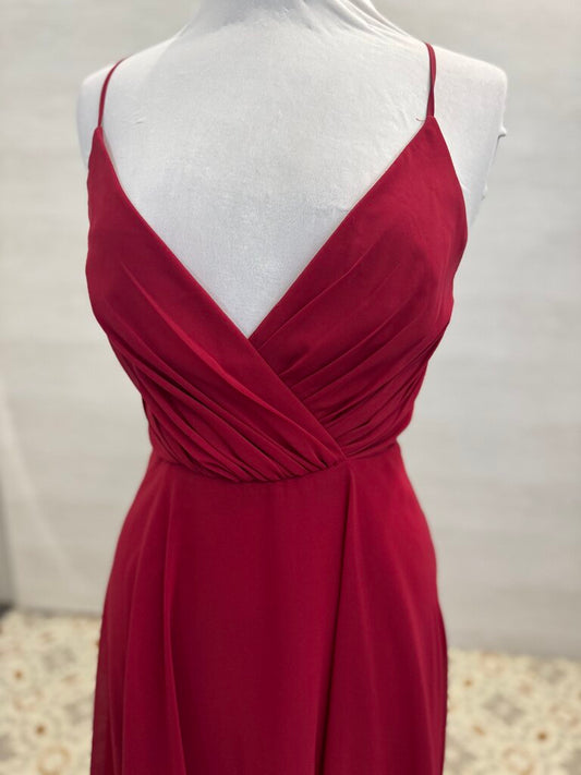 DB Studio Red Chiffon V Neck Long Formal Dress 8