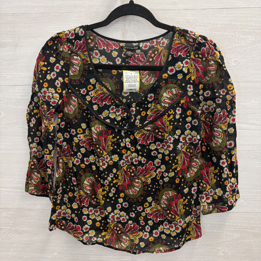 Lucky Brand Black/ Multi Print Long Sleeve Top Extra Small