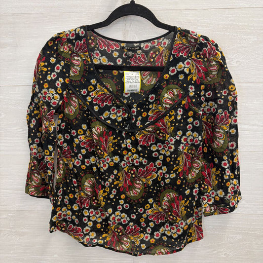 Lucky Brand Black/ Multi Print Long Sleeve Top Extra Small