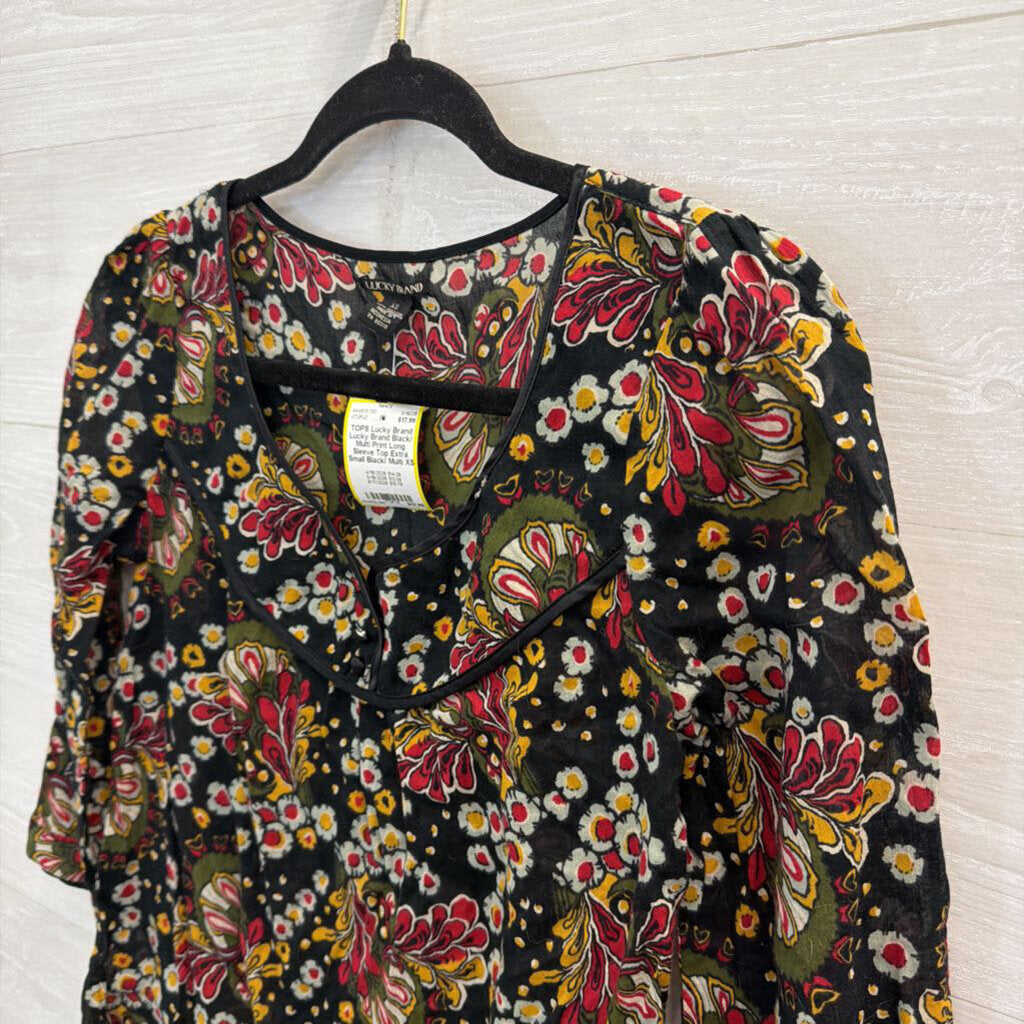 Lucky Brand Black/ Multi Print Long Sleeve Top Extra Small