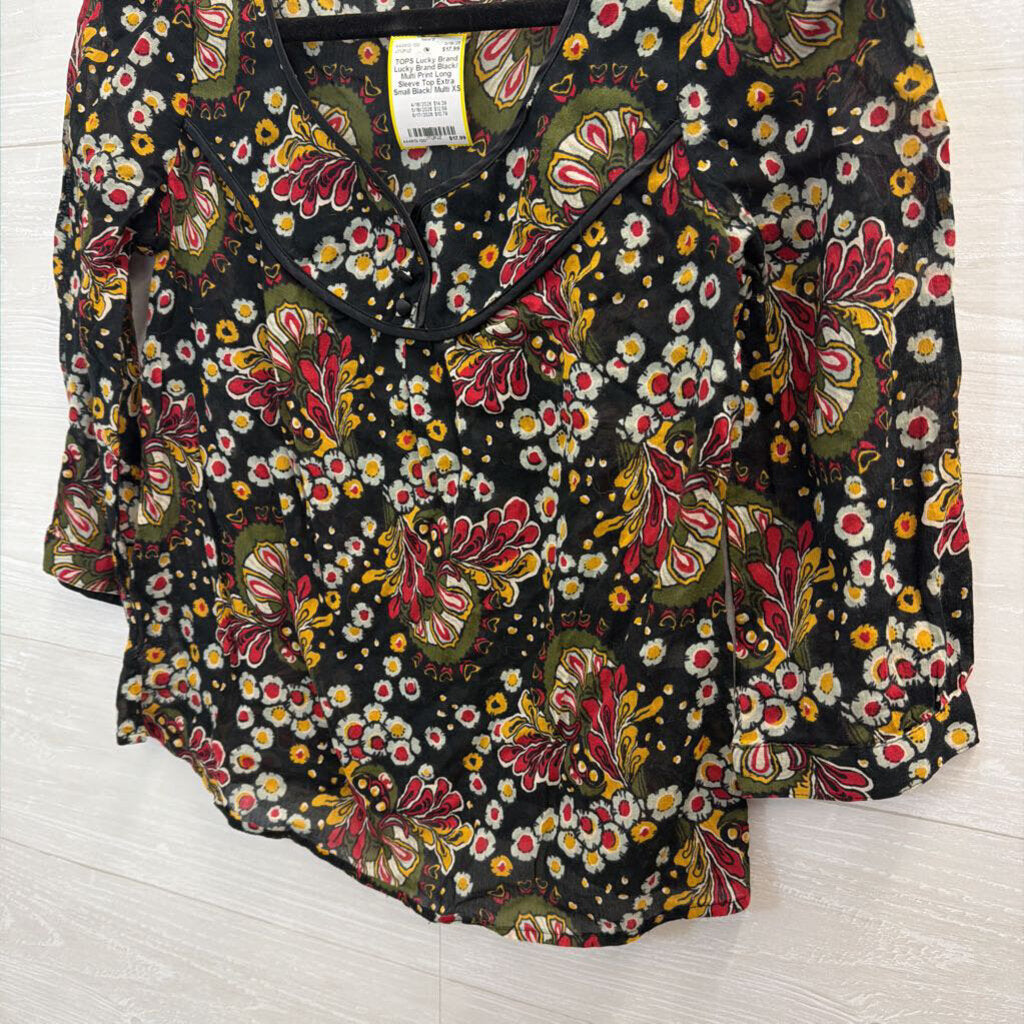 Lucky Brand Black/ Multi Print Long Sleeve Top Extra Small