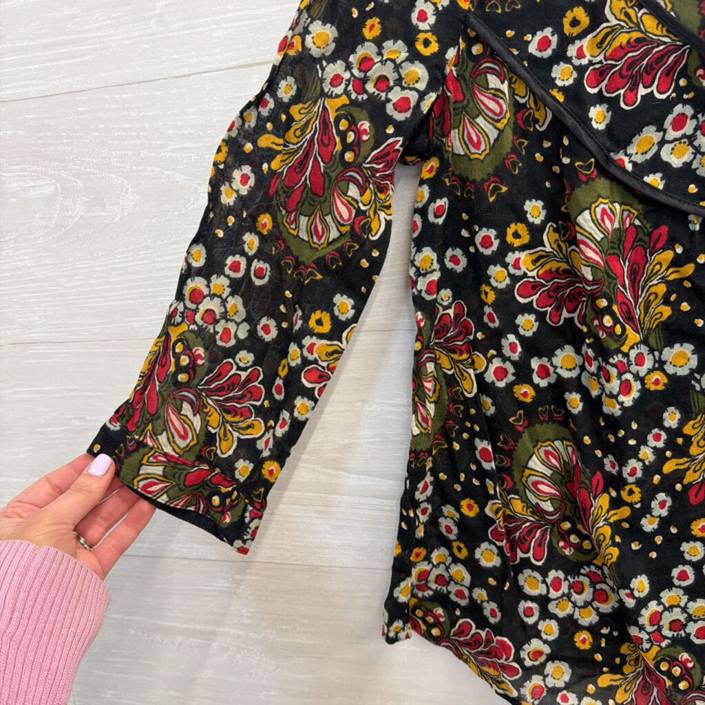 Lucky Brand Black/ Multi Print Long Sleeve Top Extra Small