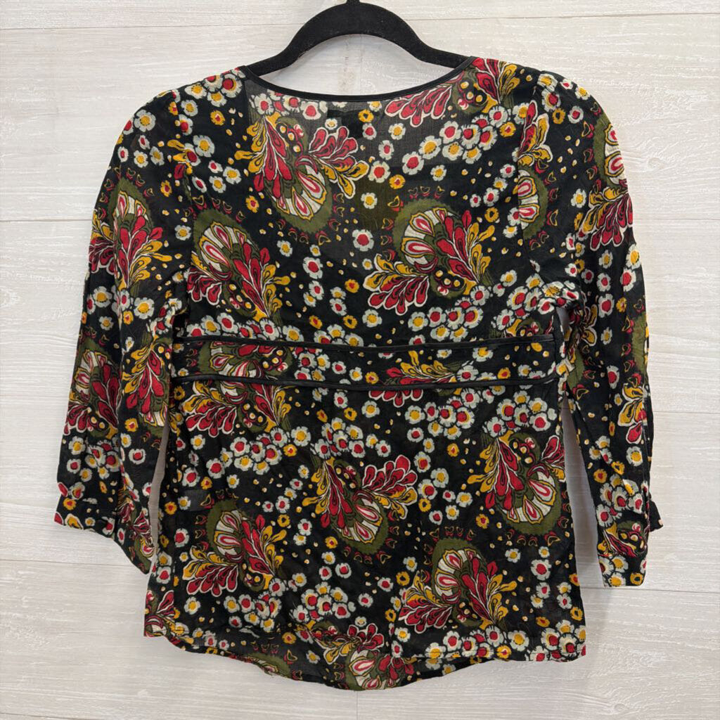 Lucky Brand Black/ Multi Print Long Sleeve Top Extra Small