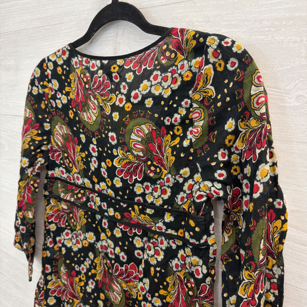 Lucky Brand Black/ Multi Print Long Sleeve Top Extra Small