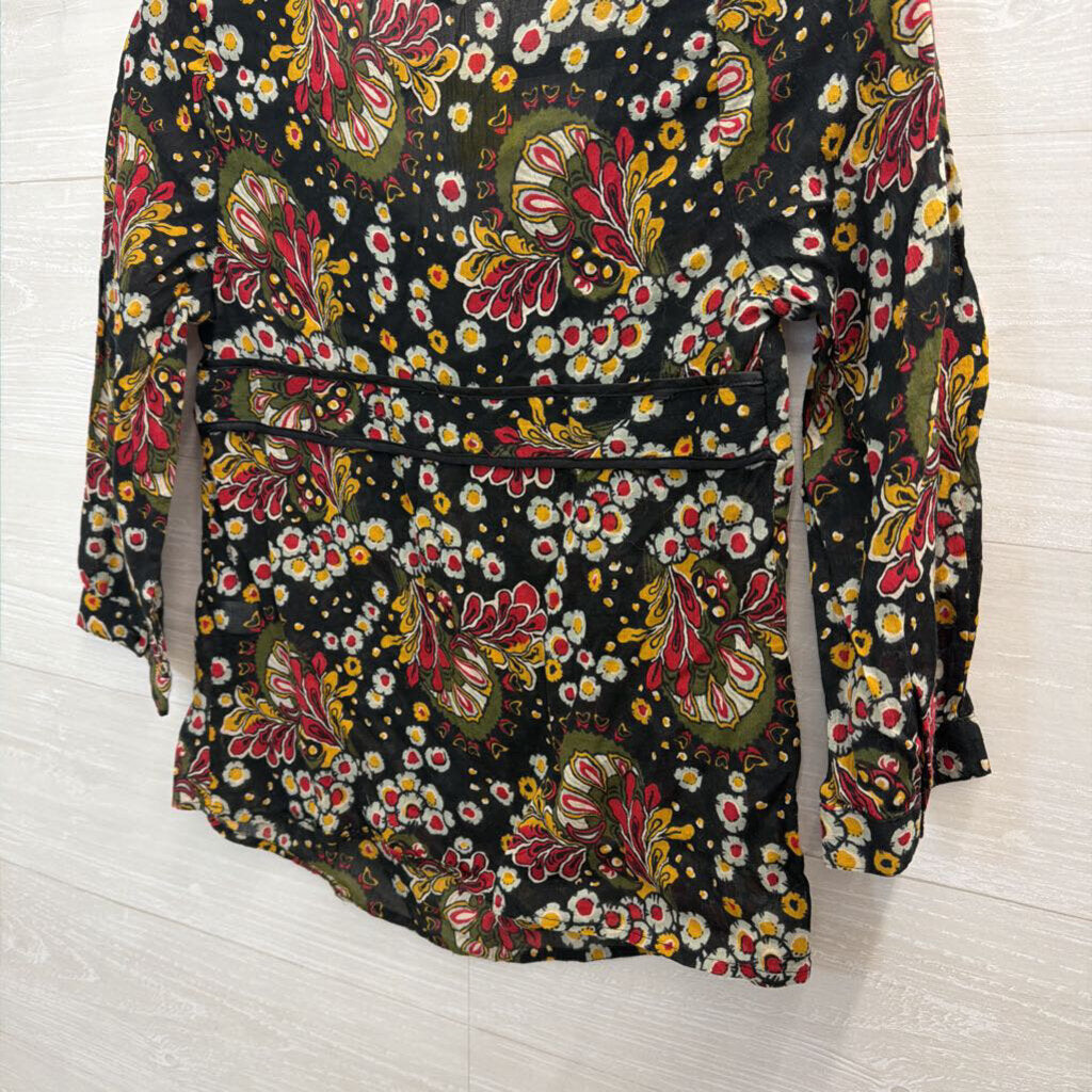 Lucky Brand Black/ Multi Print Long Sleeve Top Extra Small