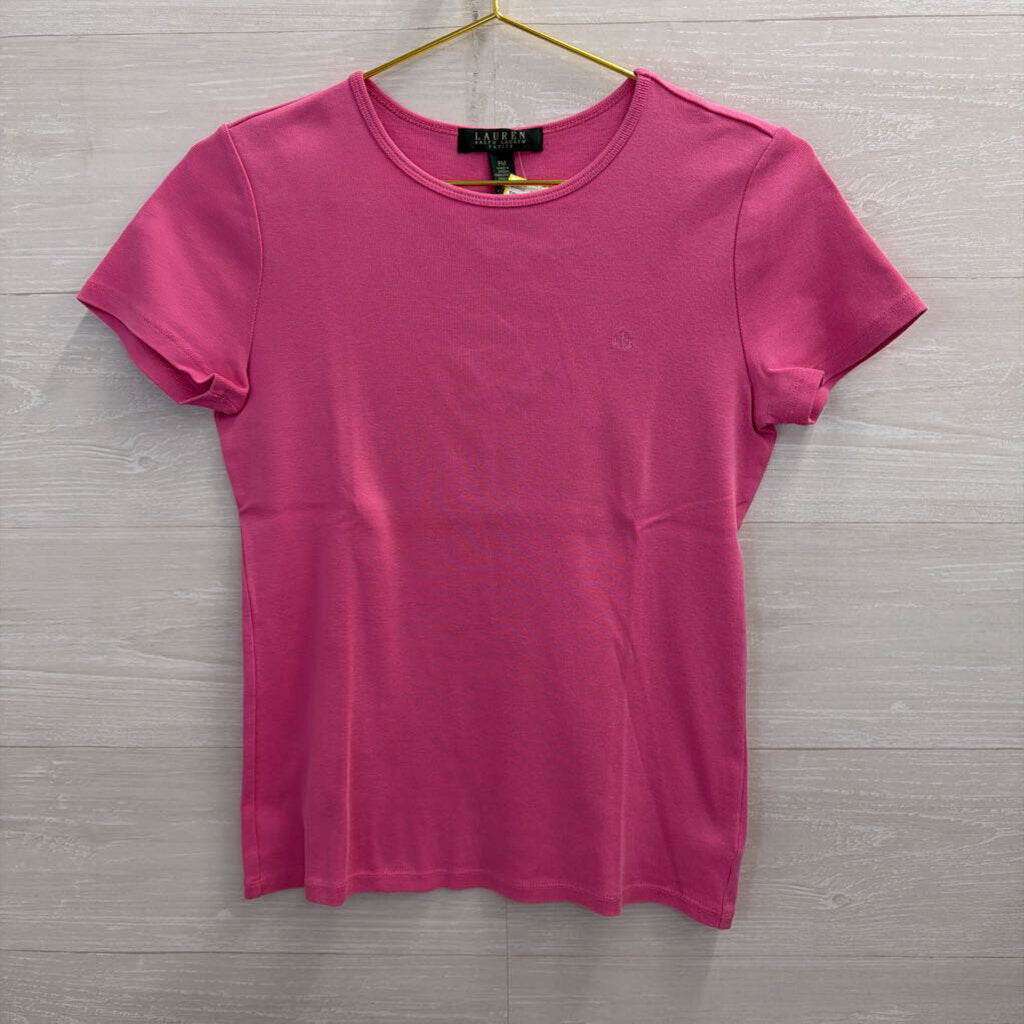 Ralph Lauren Pink Embroidered Logo Short Sleeve Top Medium Petite
