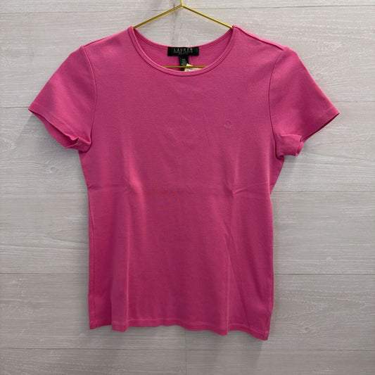 Ralph Lauren Pink Embroidered Logo Short Sleeve Top Medium Petite