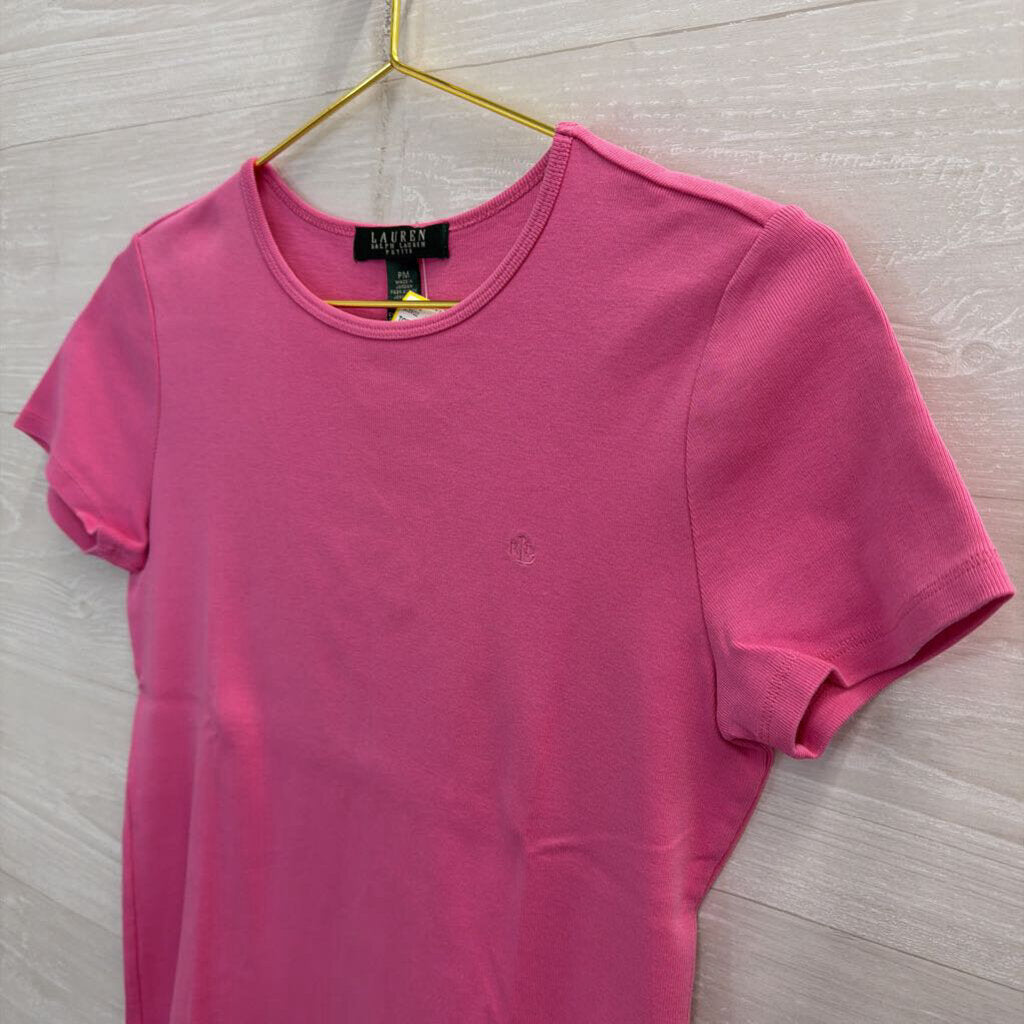 Ralph Lauren Pink Embroidered Logo Short Sleeve Top Medium Petite