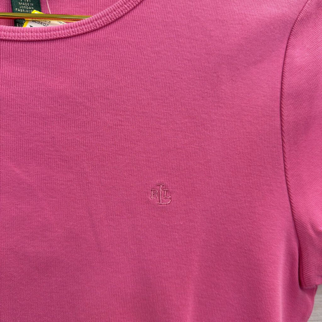 Ralph Lauren Pink Embroidered Logo Short Sleeve Top Medium Petite