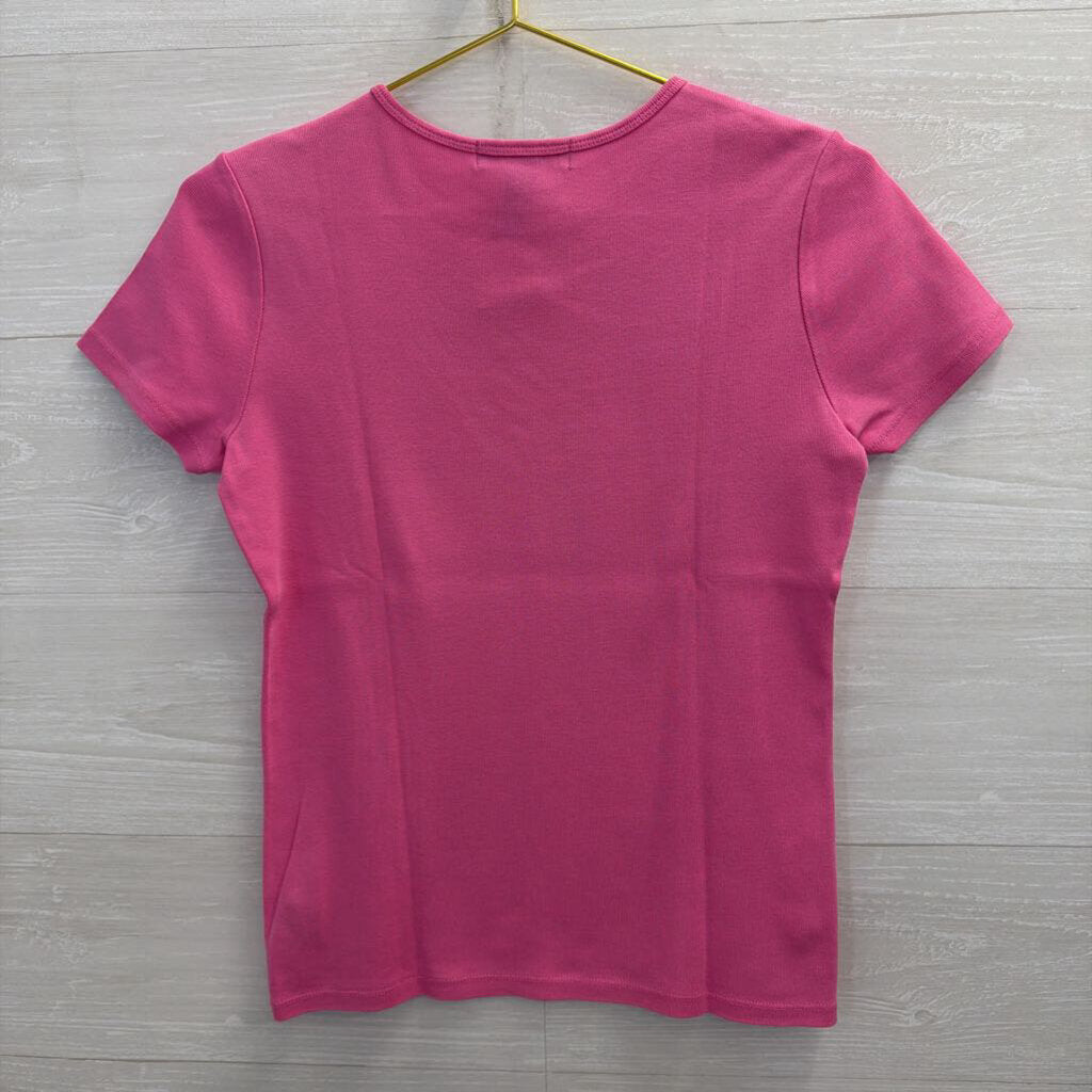 Ralph Lauren Pink Embroidered Logo Short Sleeve Top Medium Petite