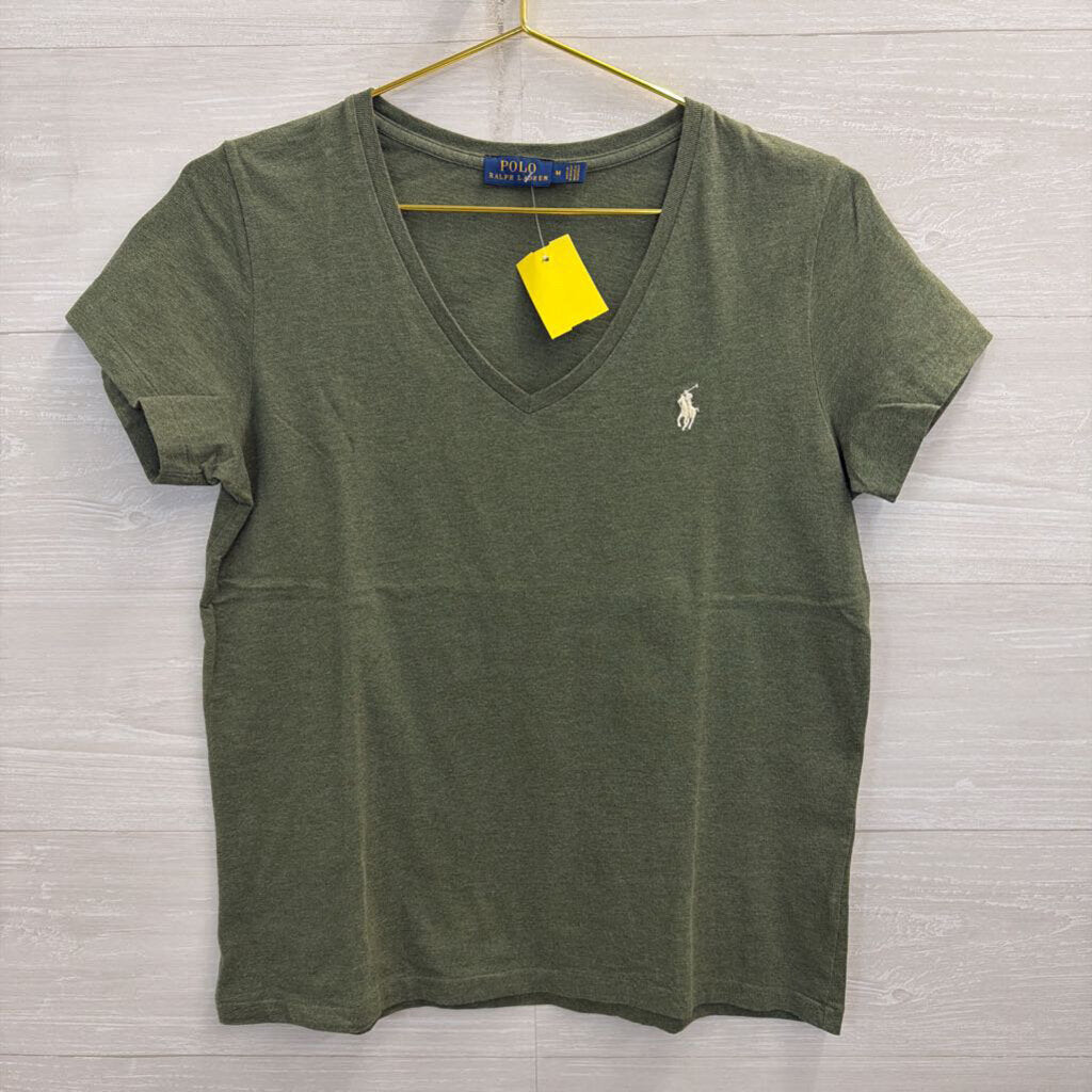 Ralph Lauren Green V Neck Short Sleeve Top Medium