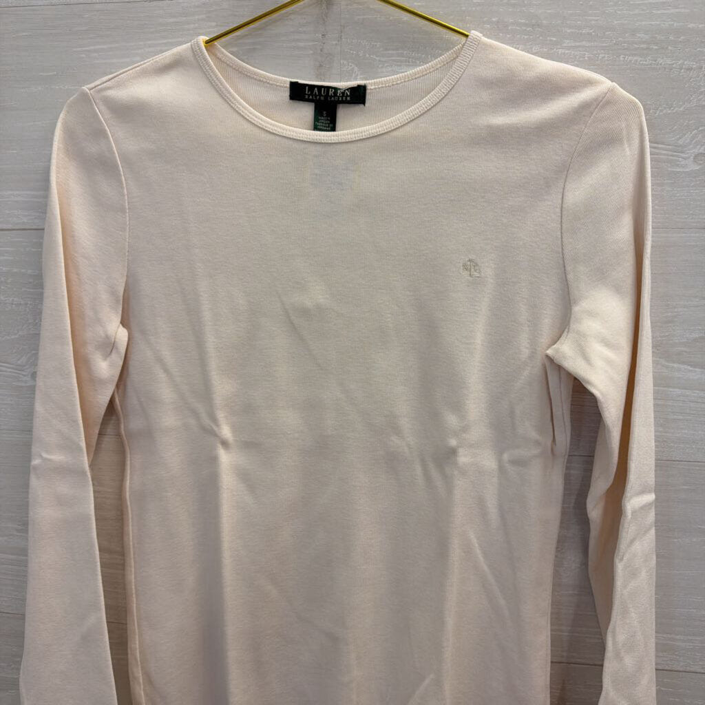 Ralph Lauren Cream Embroidered Logo Long Sleeve Top Small