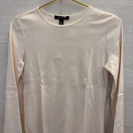 Ralph Lauren Cream Embroidered Logo Long Sleeve Top Small