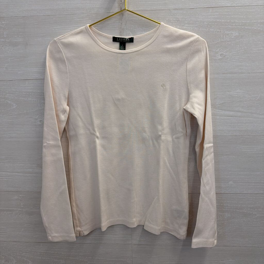 Ralph Lauren Cream Embroidered Logo Long Sleeve Top Small