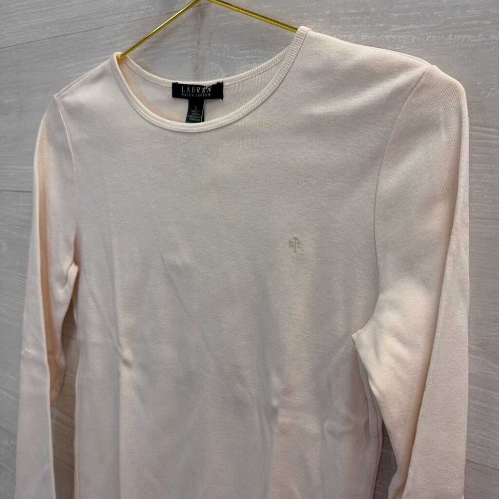 Ralph Lauren Cream Embroidered Logo Long Sleeve Top Small