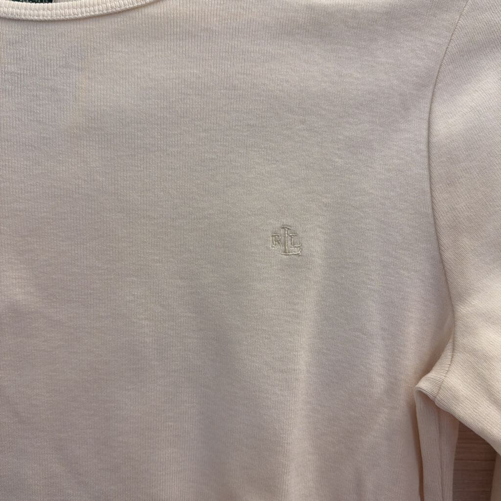 Ralph Lauren Cream Embroidered Logo Long Sleeve Top Small