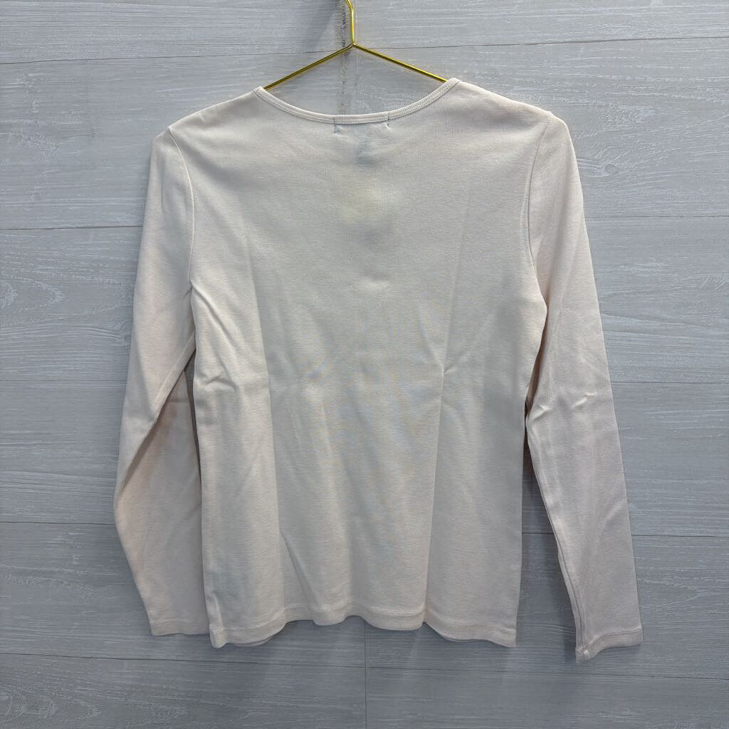 Ralph Lauren Cream Embroidered Logo Long Sleeve Top Small