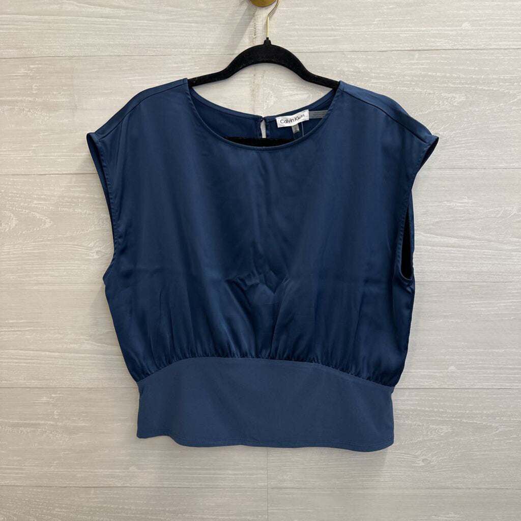 Calvin Klein Blue Silky Short Sleeve Top Medium
