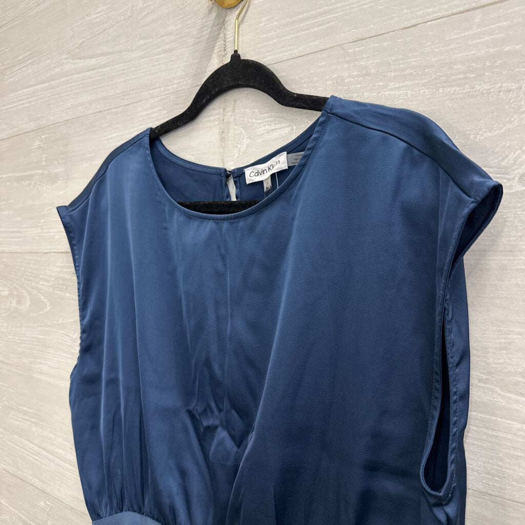 Calvin Klein Blue Silky Short Sleeve Top Medium