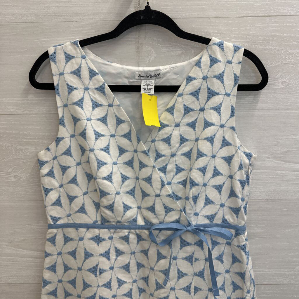 Alexandra Bartlett White/ Blue Eyelet Flower Sleeveless Dress 8