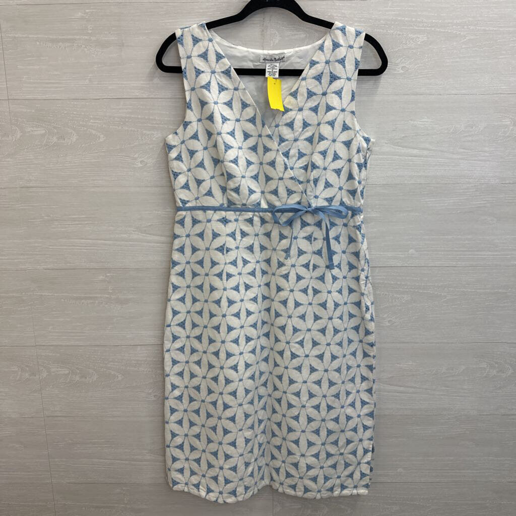 Alexandra Bartlett White/ Blue Eyelet Flower Sleeveless Dress 8